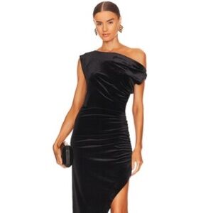 Norma Kamali Drop Shoulder Side Drape Gown in Black